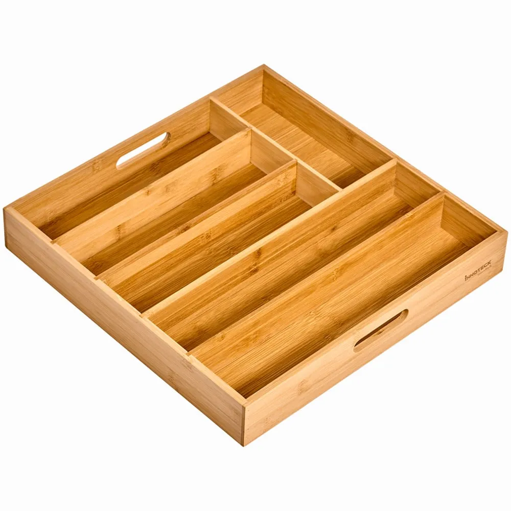 Essentials 6 Compartment Cutlery Tray - Brown, Bamboo image