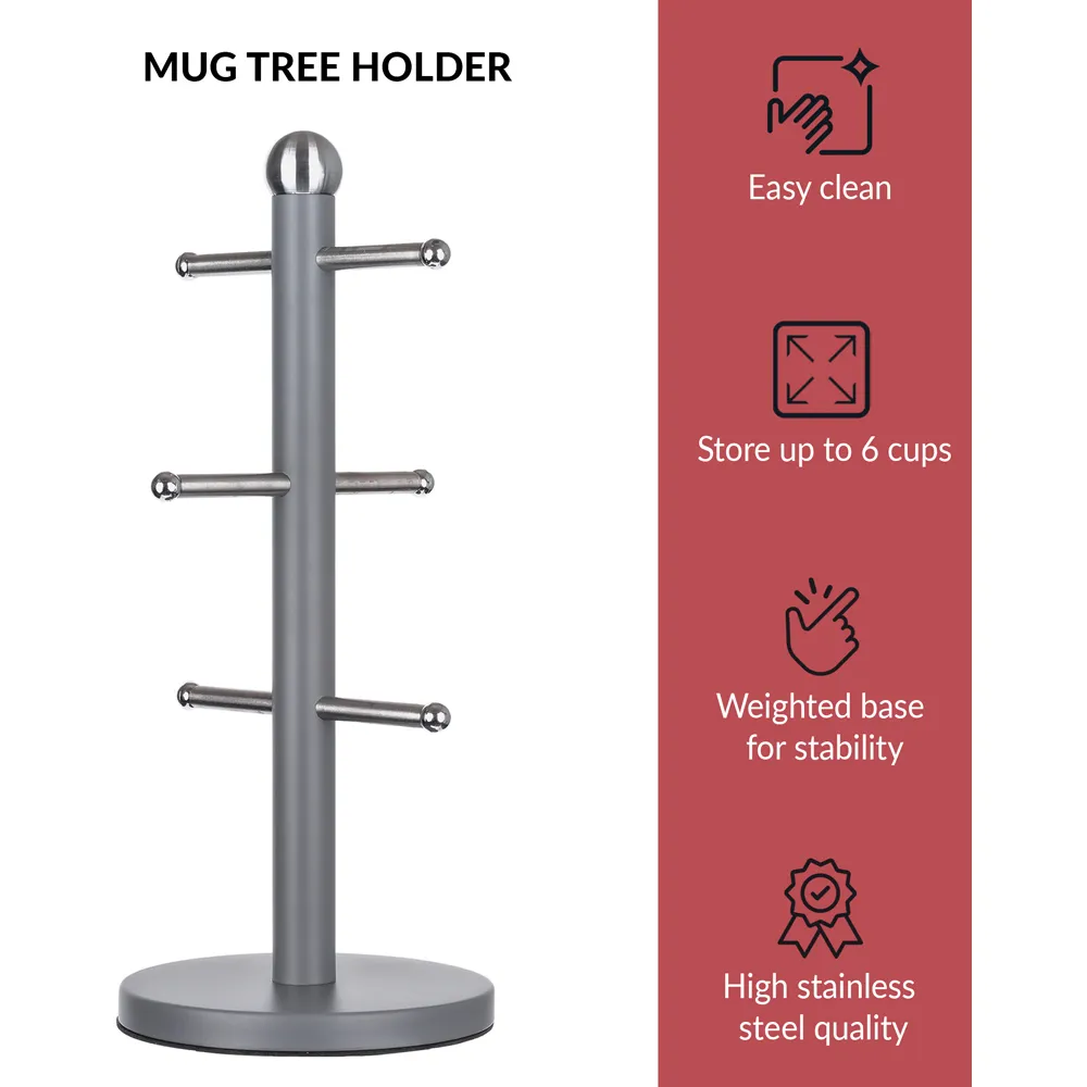 Essentials 6-Cup Mug Tree - Grey, Stainless Steel