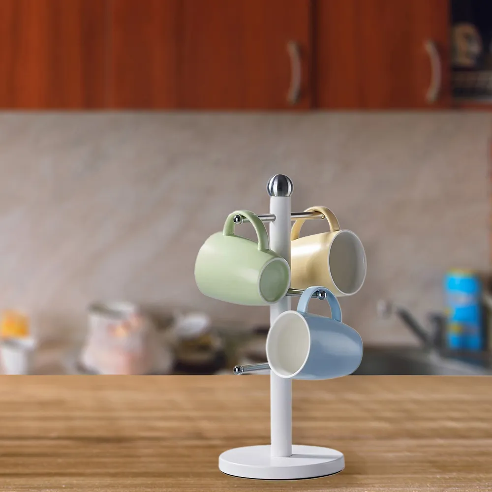 Essentials 6-Cup Mug Tree - White, Stainless Steel