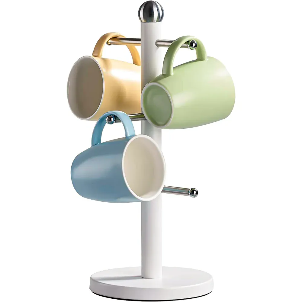 Essentials 6-Cup Mug Tree - White, Stainless Steel