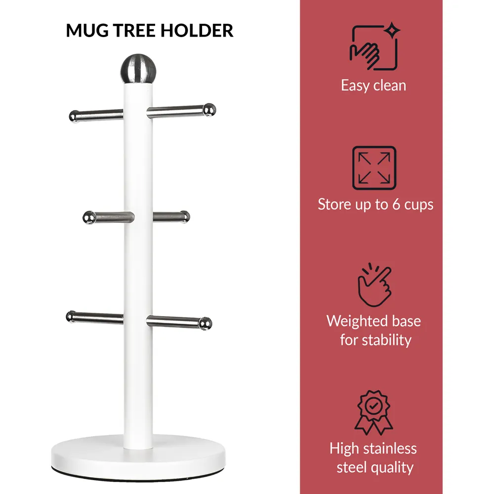 Essentials 6-Cup Mug Tree - White, Stainless Steel