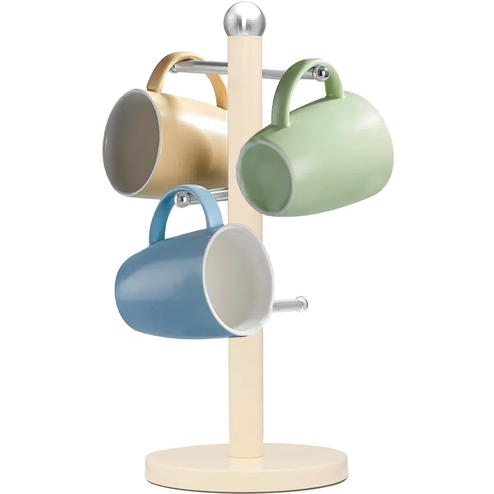 Essentials 6-Hook Mug Tree - Cream, Stainless Steel
