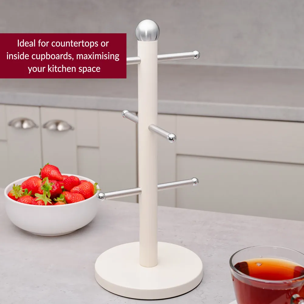 Essentials 6-Hook Mug Tree - Cream, Stainless Steel