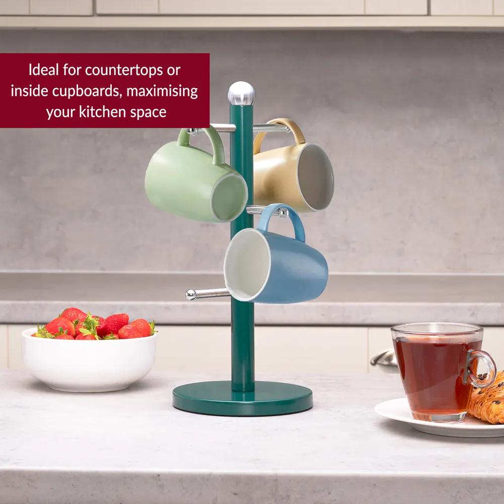 Essentials 6-Hook Mug Tree - Green, Stainless Steel