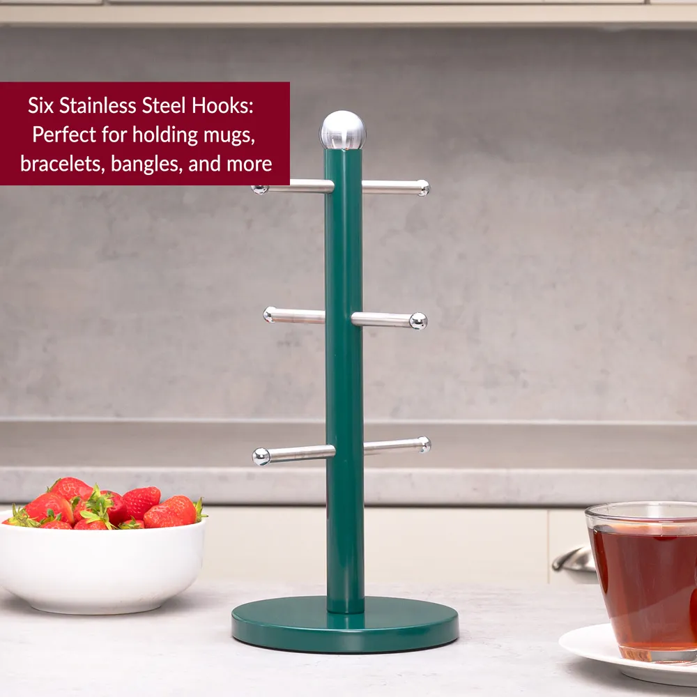 Essentials 6-Hook Mug Tree - Green, Stainless Steel