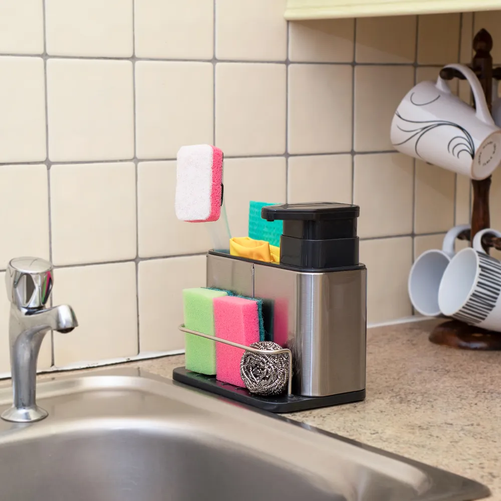 Essentials Sink Caddy with Soap Dispenser - Silver, Steel