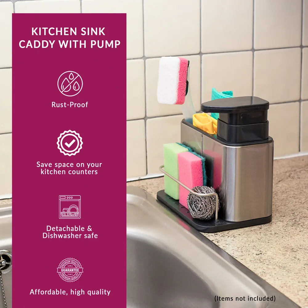 Essentials Sink Caddy with Soap Dispenser - Silver, Steel