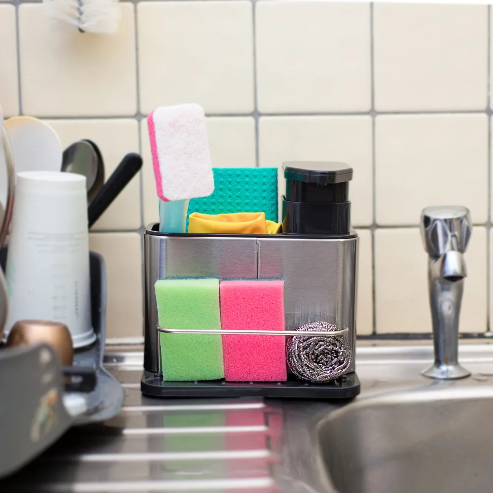 Essentials Sink Caddy with Soap Dispenser - Silver, Steel