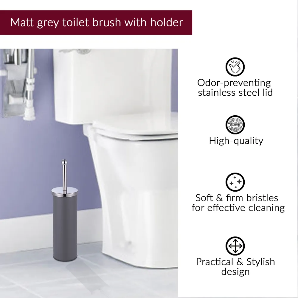 Essentials Toilet Brush and Holder - Grey, Matt