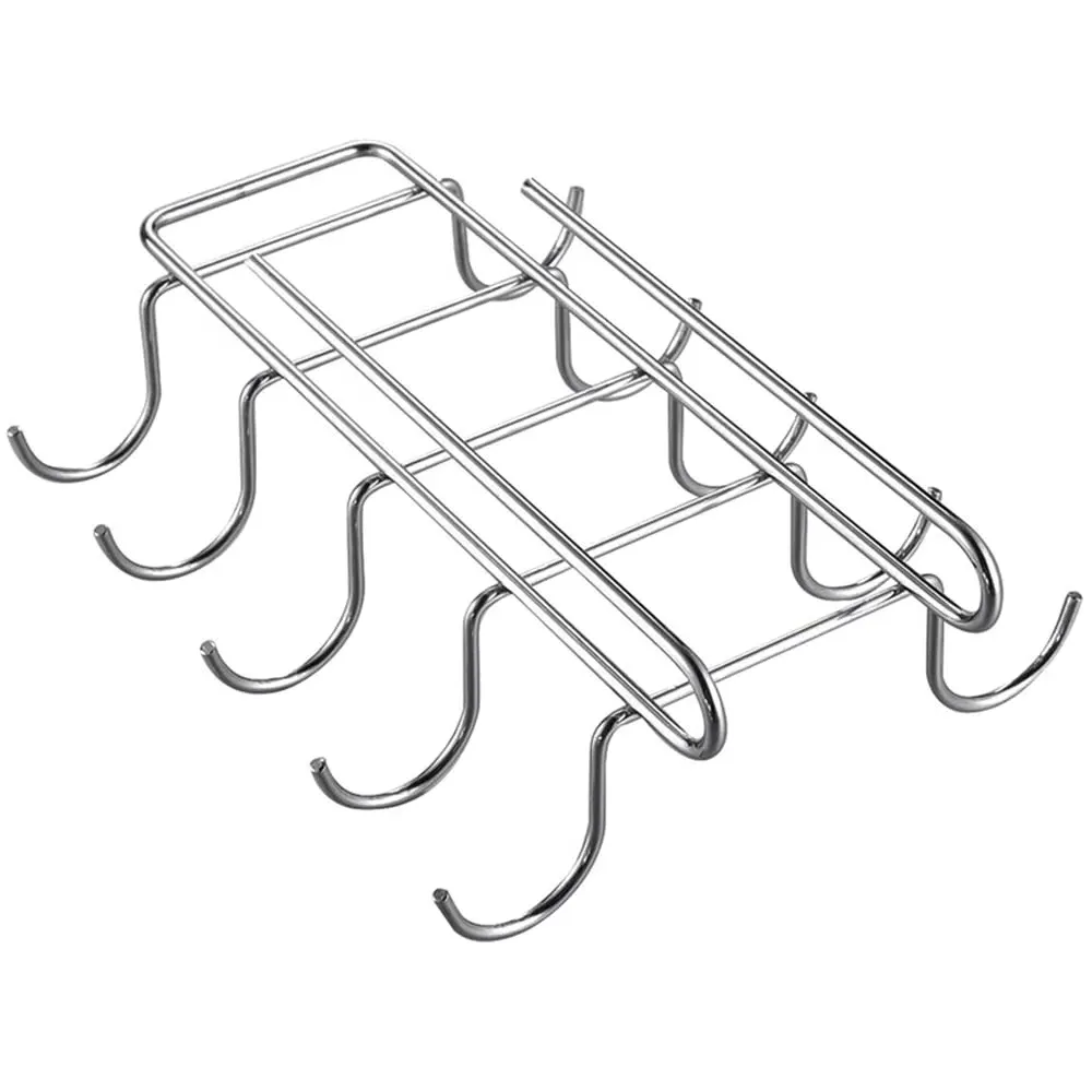 Essentials Under Shelf Cup Hanging Rack with 10 Hooks - Silver image