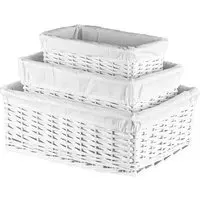 Essentials Wicker Storage Basket with Cloth Lining 3 Pack - White