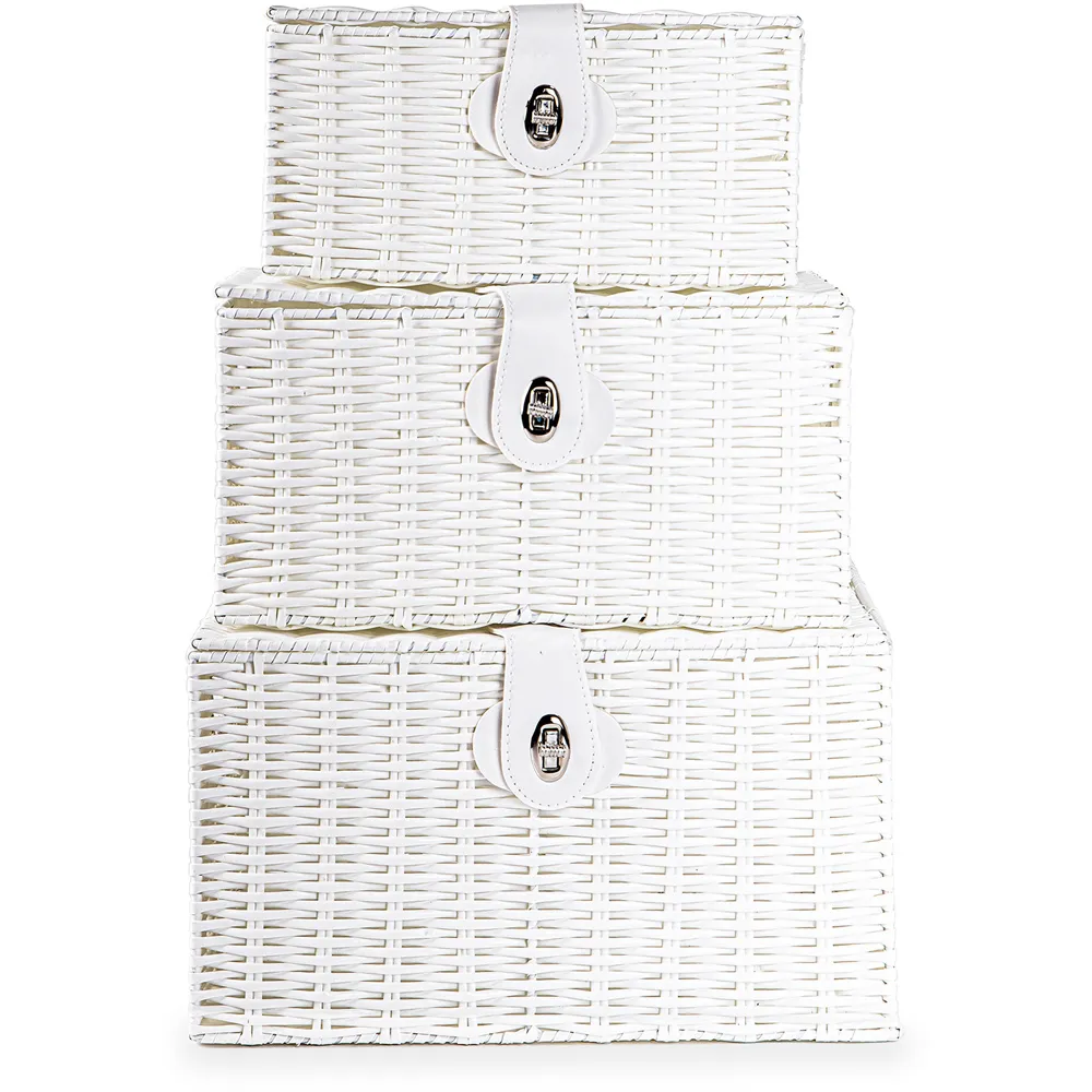 Essentials Wicker Storage Basket with Lid 3 Pack - White
