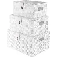 Essentials Wicker Storage Basket with Lid 3 Pack - White