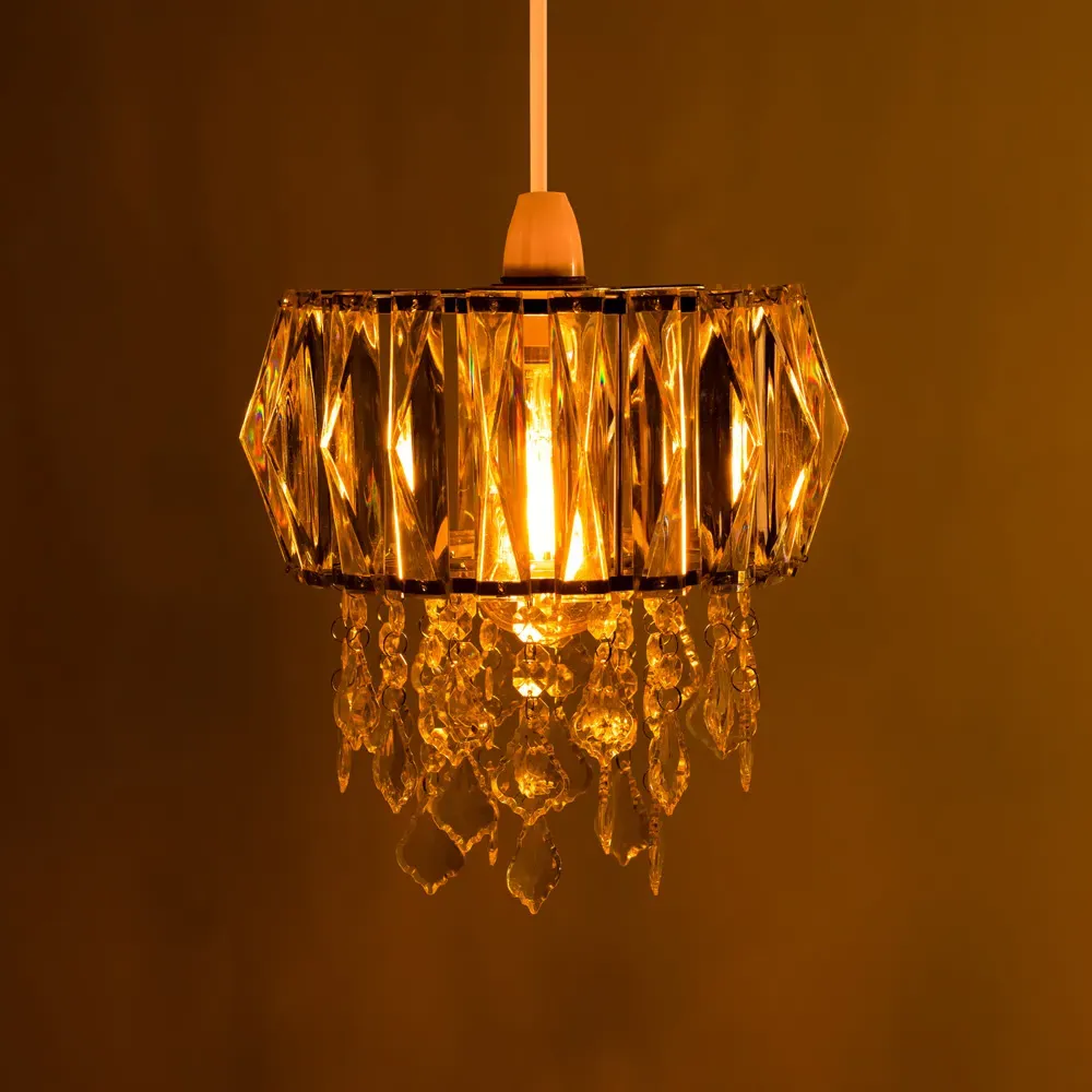 Prismatic Drum Shade Ceiling Chandelier Light - Clear, Acrylic