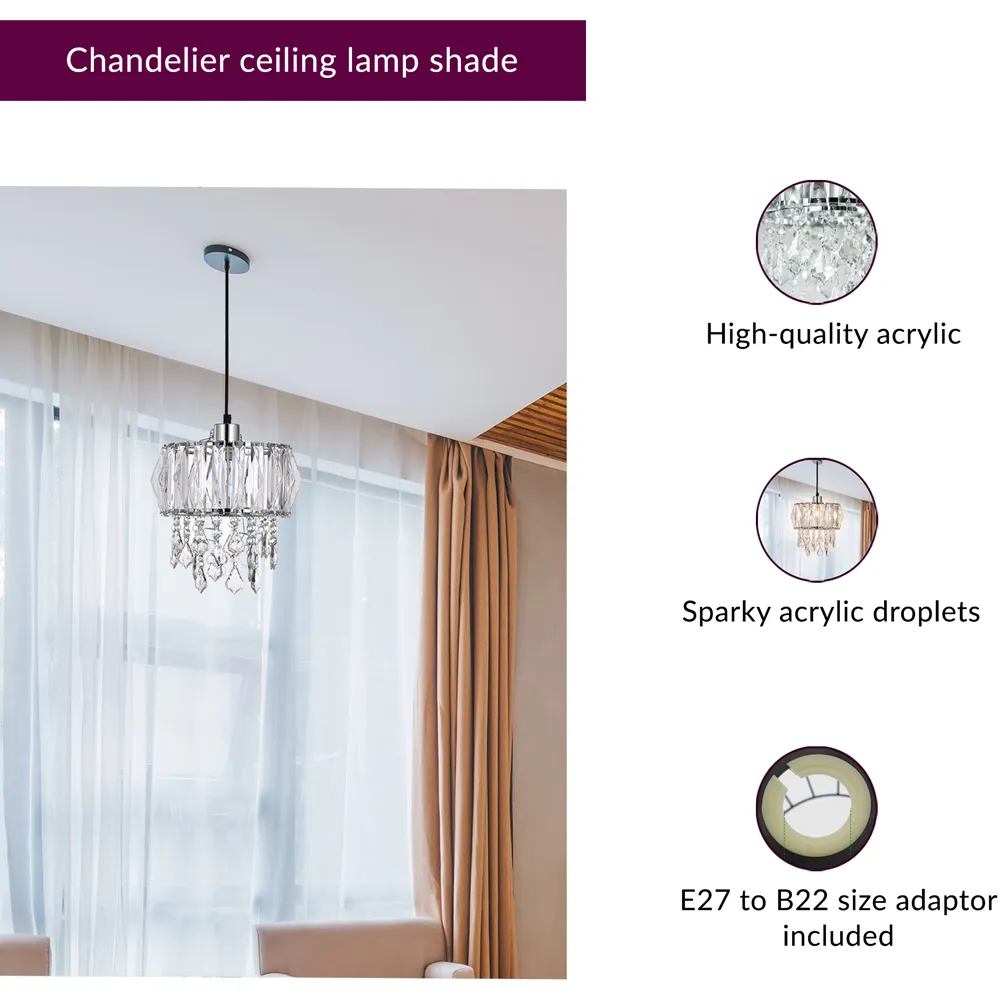 Prismatic Drum Shade Ceiling Chandelier Light - Clear, Acrylic