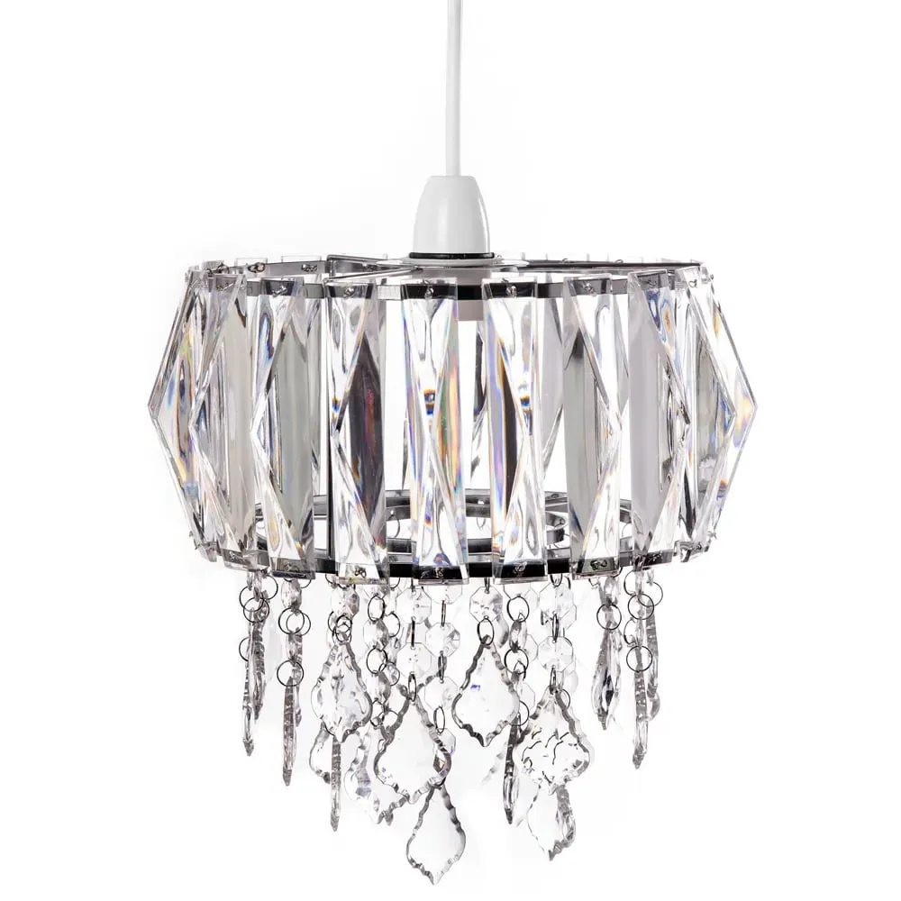 Prismatic Drum Shade Ceiling Chandelier Light - Clear, Acrylic