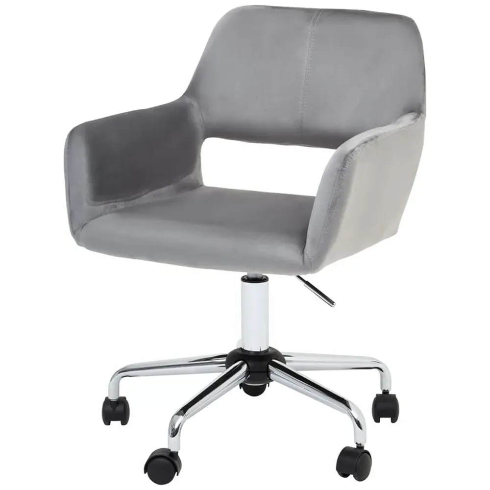 Brent Swivel Office Chair with Armrests - Grey, Velvet