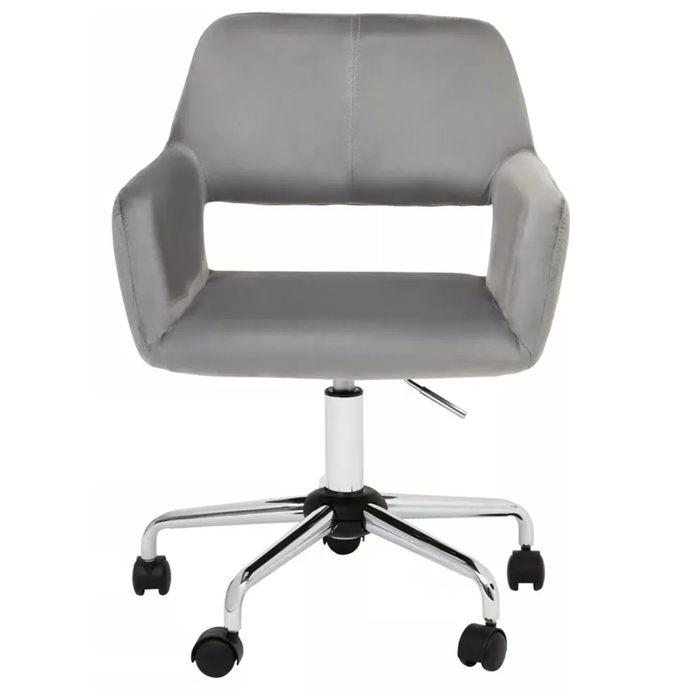 Brent Swivel Office Chair with Armrests - Grey, Velvet