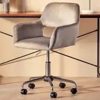 Brent Swivel Office Chair with Armrests - Grey, Velvet