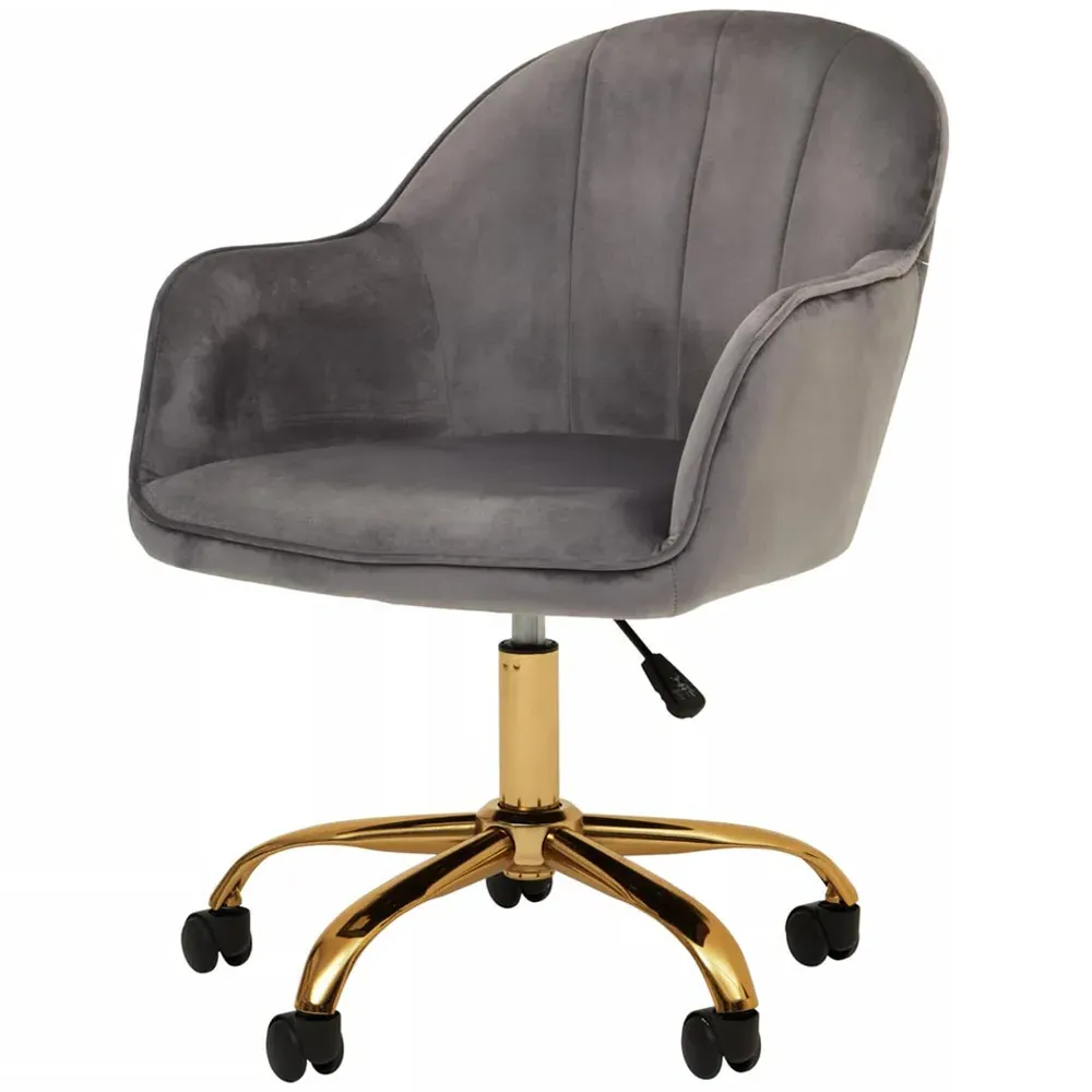 Brent Swivel Office Chair with Armrests - Grey, Velvet
