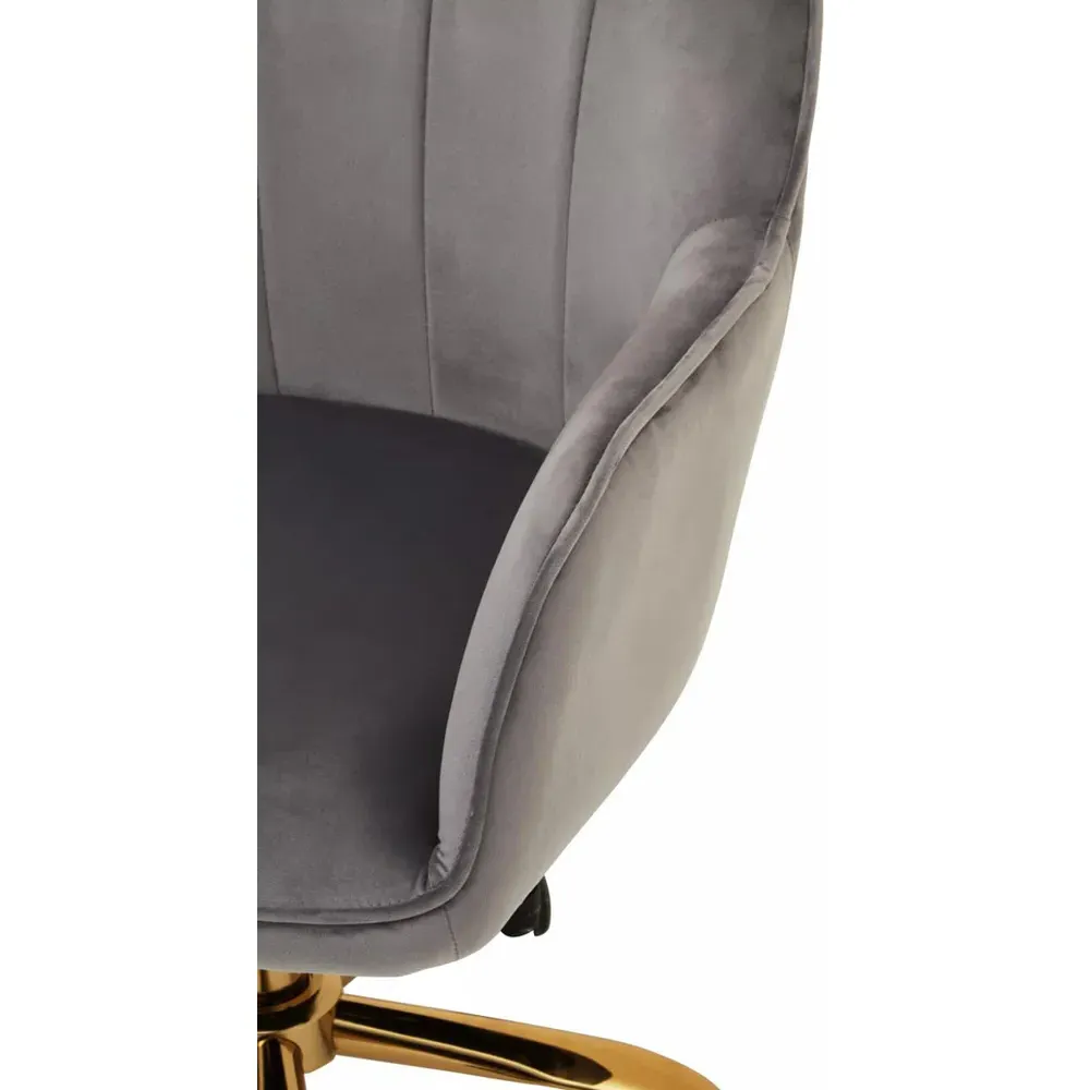 Brent Swivel Office Chair with Armrests - Grey, Velvet