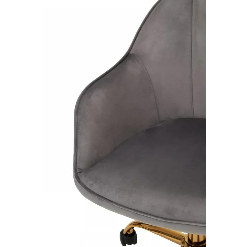 Brent Swivel Office Chair with Armrests - Grey, Velvet