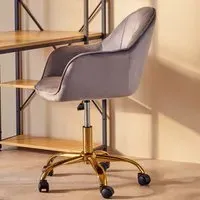 Brent Swivel Office Chair with Armrests - Grey, Velvet