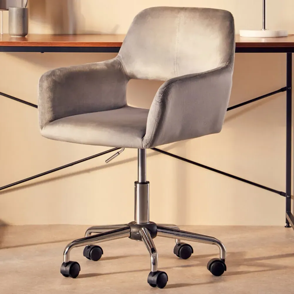 Brent Swivel Office Chair with Armrests - Grey, Velvet