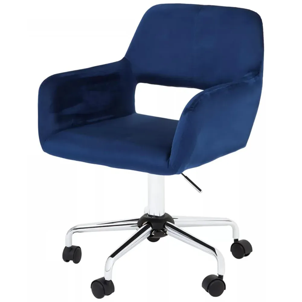 Brent Swivel Office Chair with Armrests - Navy, Velvet