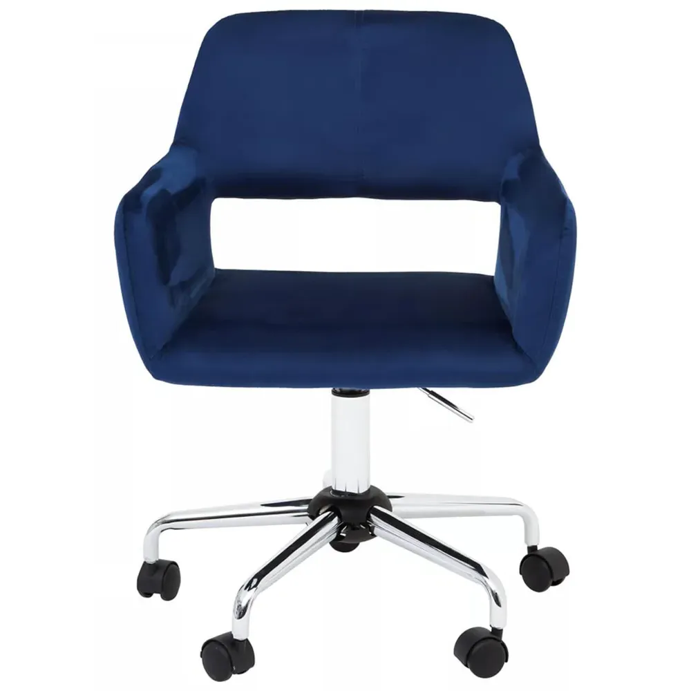 Brent Swivel Office Chair with Armrests - Navy, Velvet