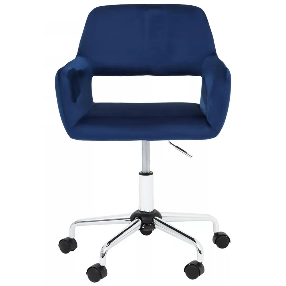 Brent Swivel Office Chair with Armrests - Navy, Velvet