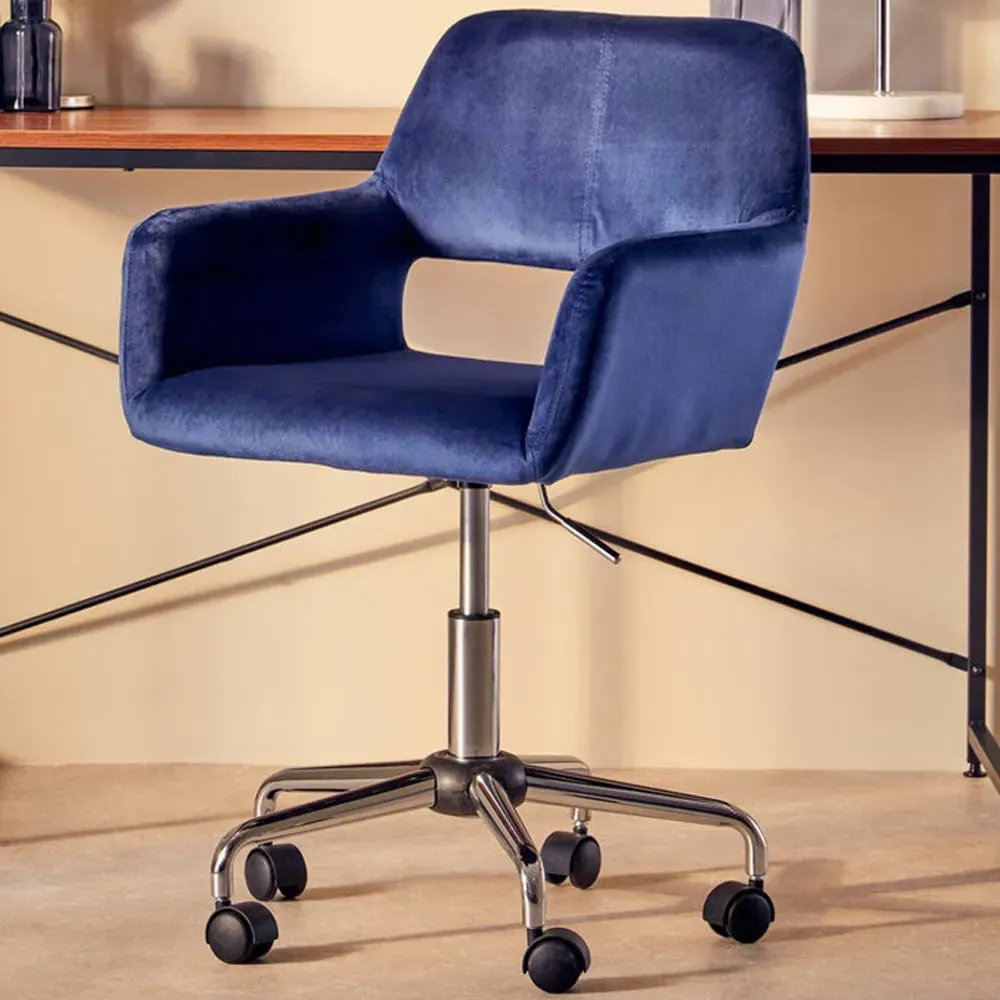 Brent Swivel Office Chair with Armrests - Navy, Velvet