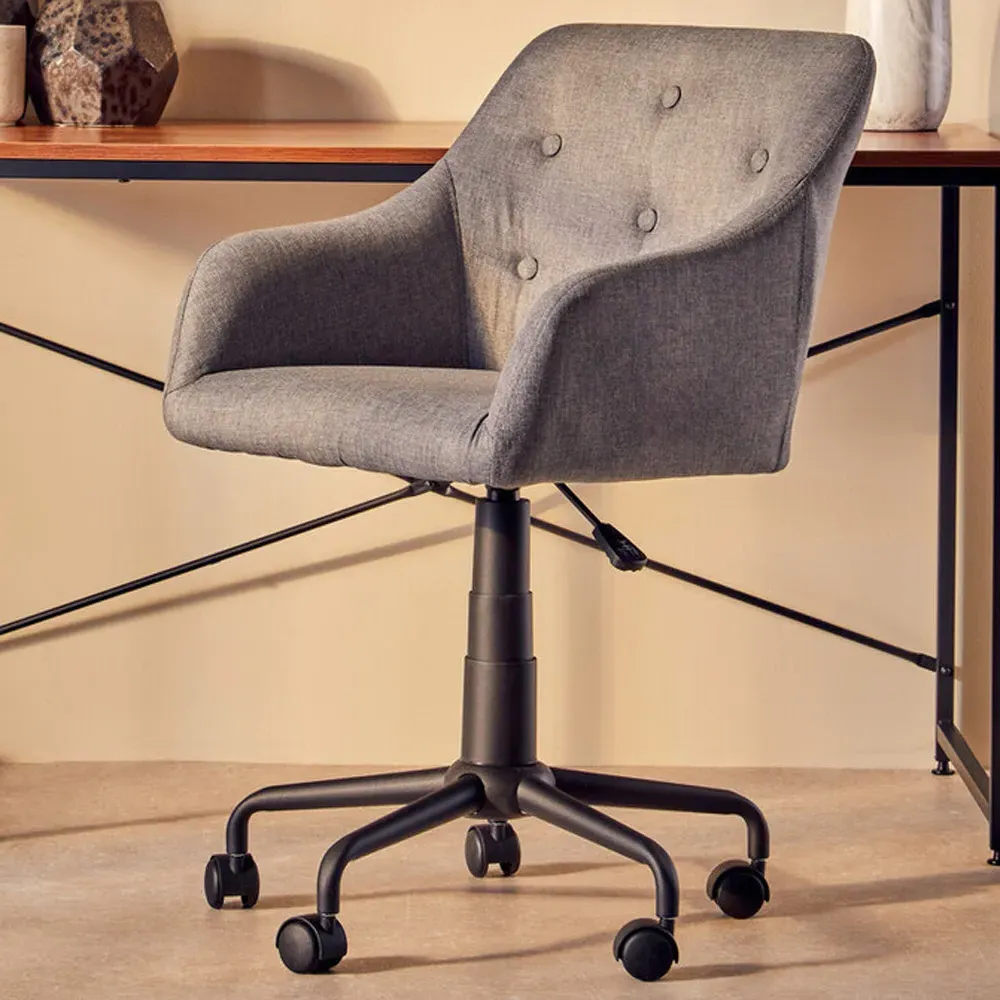 Brent Swivel Office Chair with Tufted Back - Grey, Fabric