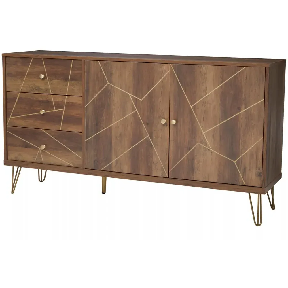 Flori 2 Door 3 Drawer Sideboard - Brown, Wood Veneer