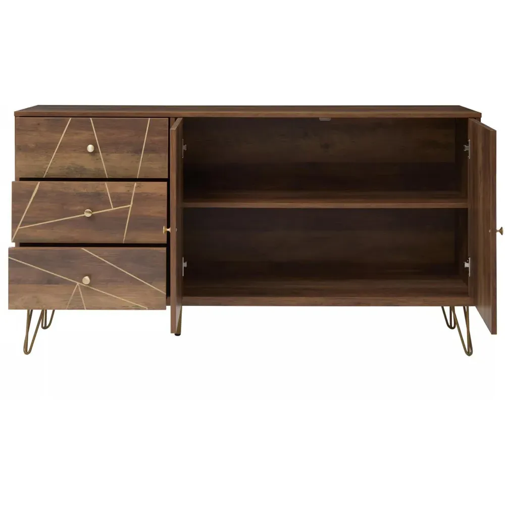 Flori 2 Door 3 Drawer Sideboard - Brown, Wood Veneer