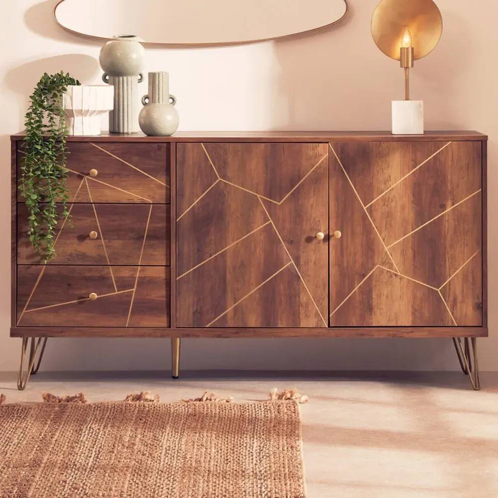 Flori 2 Door 3 Drawer Sideboard - Brown, Wood Veneer