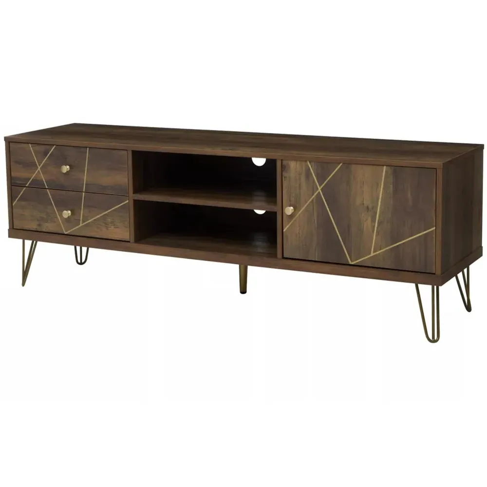 Flori Single Door Media Unit with Drawers - Brown, Veneer