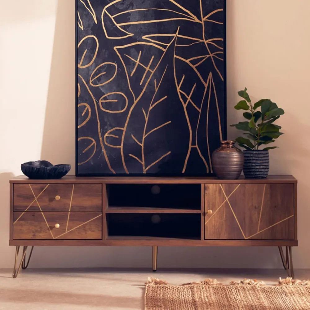 Flori Single Door Media Unit with Drawers - Brown, Veneer