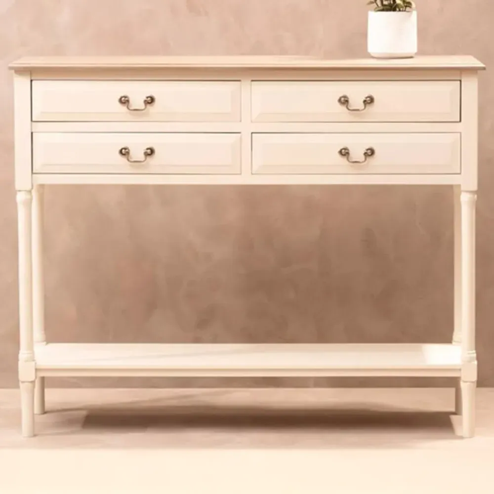 Heritage 4 Drawer Console Table - Cream, Pine Wood