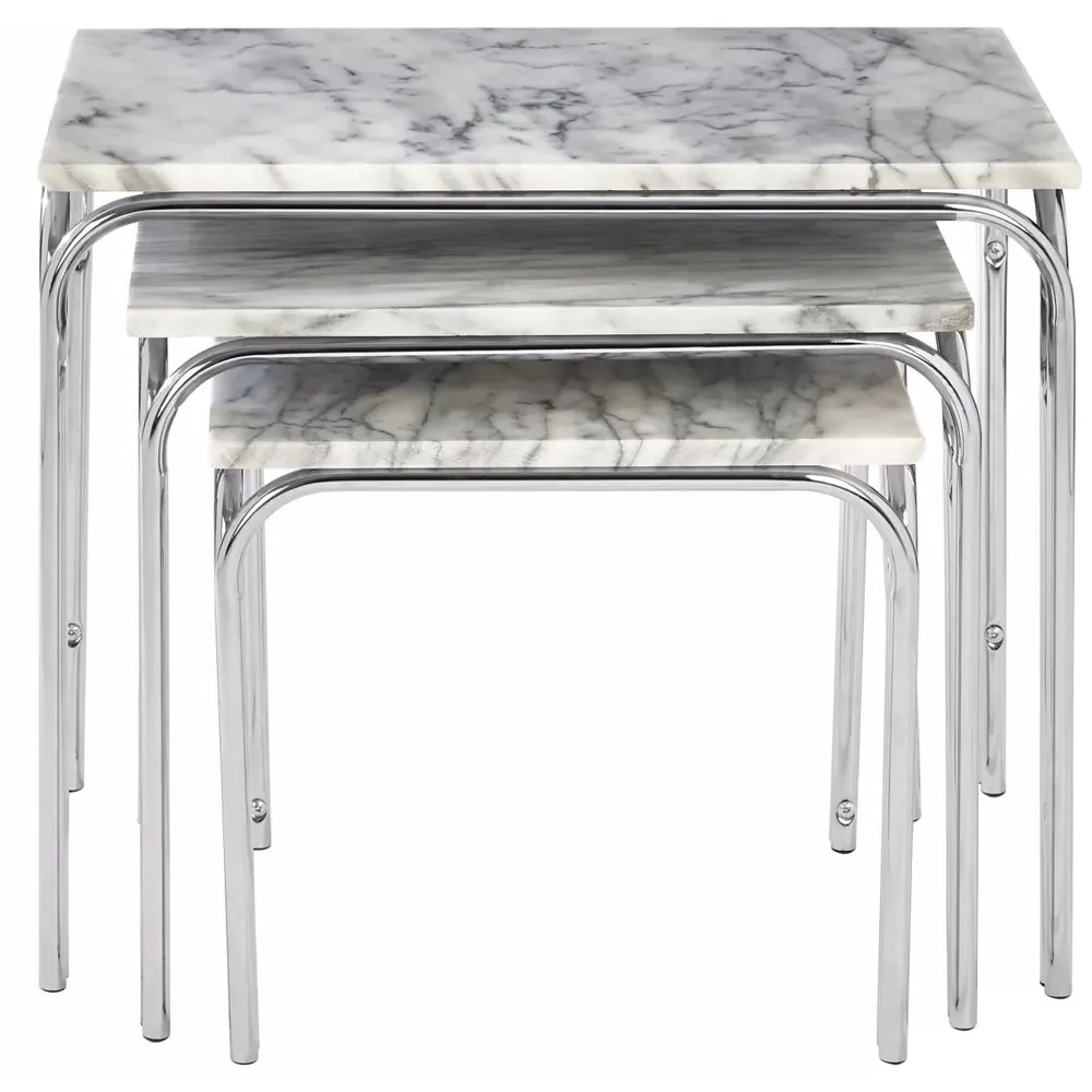 Housewares Chrome Nest of Tables Set of 3 - White, Marble