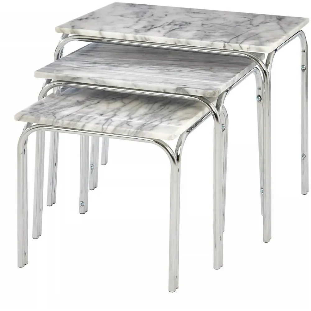 Housewares Chrome Nest of Tables Set of 3 - White, Marble