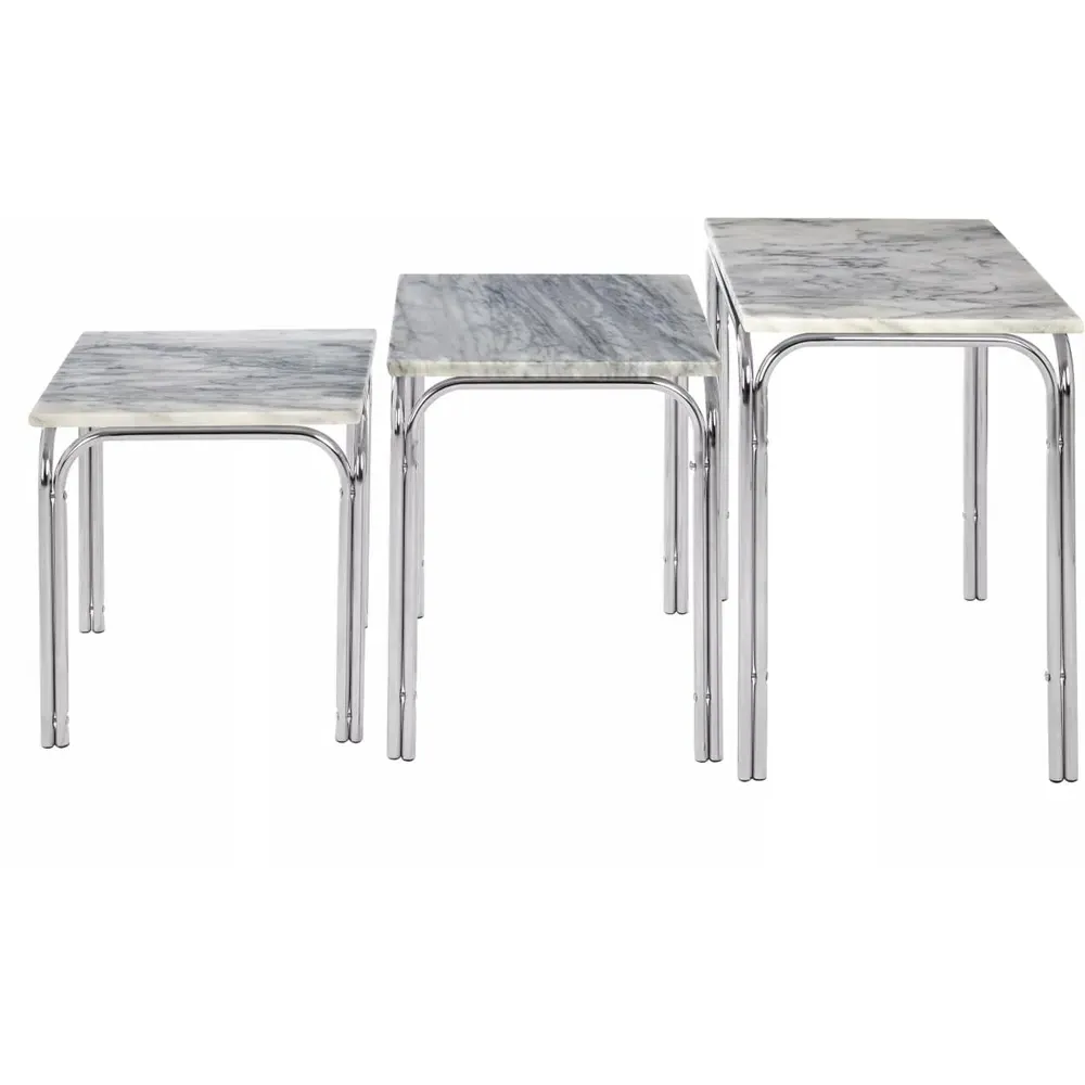 Housewares Chrome Nest of Tables Set of 3 - White, Marble