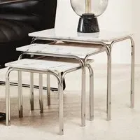 Housewares Chrome Nest of Tables Set of 3 - White, Marble