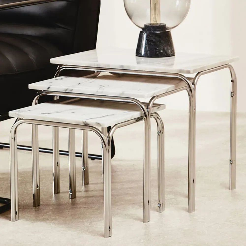 Housewares Chrome Nest of Tables Set of 3 - White, Marble image
