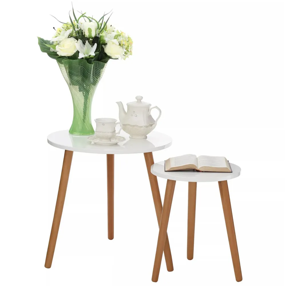 Nostra Round Nest of Tables Set of 2 - White, Wood