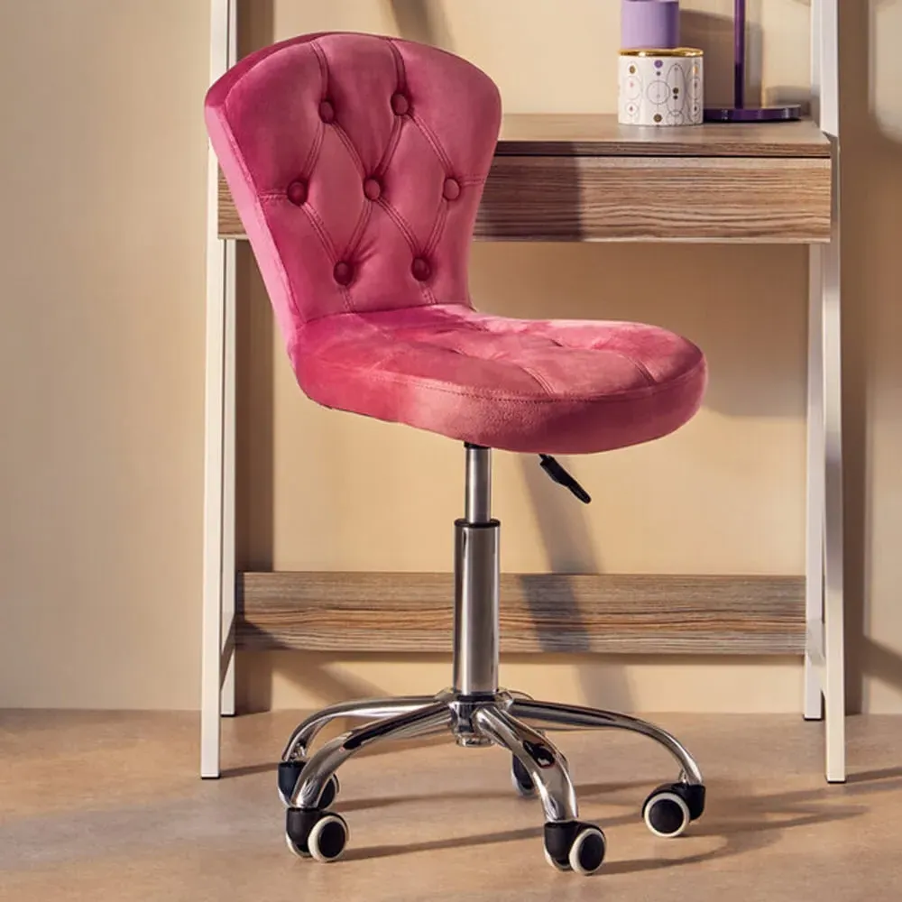 Premier Housewares Buttoned Office Chair - Pink, Velvet image