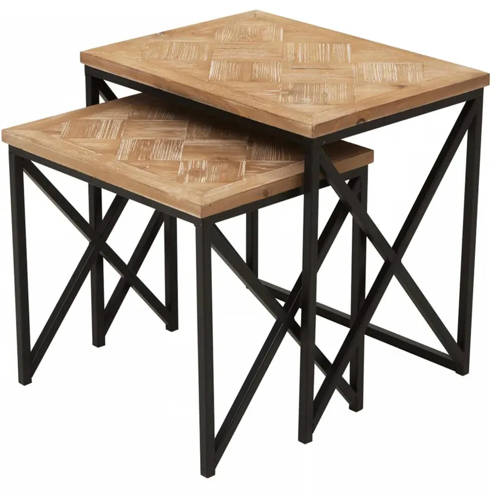 Premier Housewares Kickford Side Tables Set of 2 - Multi, Parquet