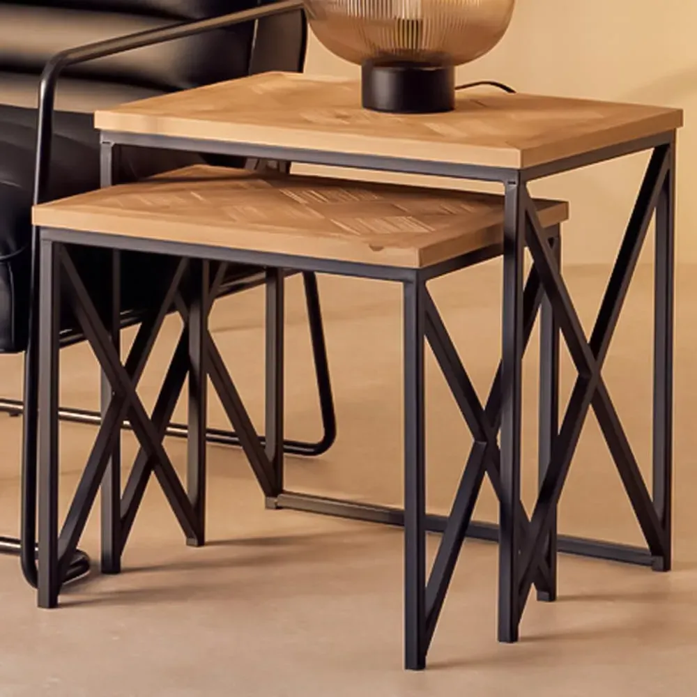 Premier Housewares Kickford Side Tables Set of 2 - Multi, Parquet