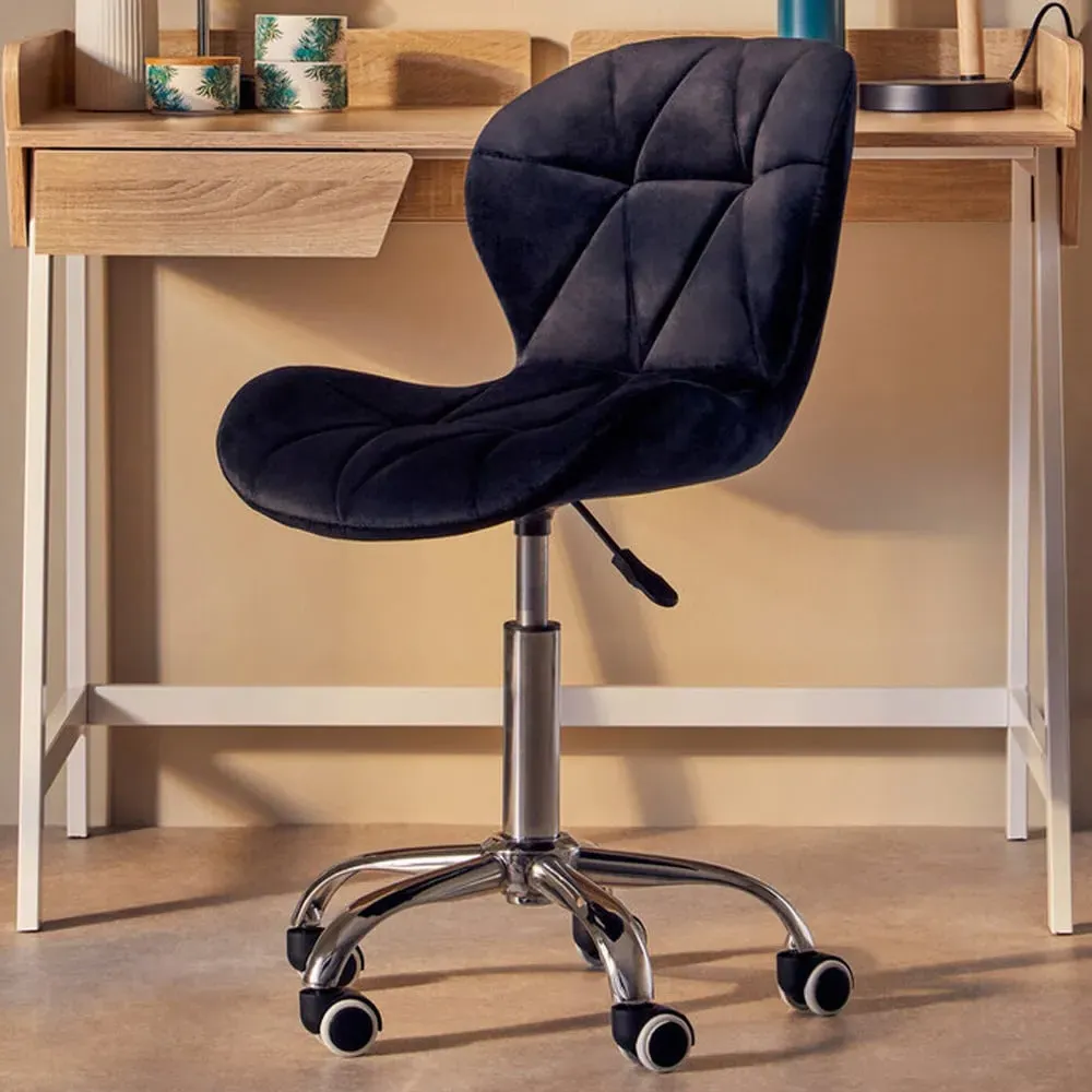 Premier Housewares Quilted Office Chair - Black, Velvet image