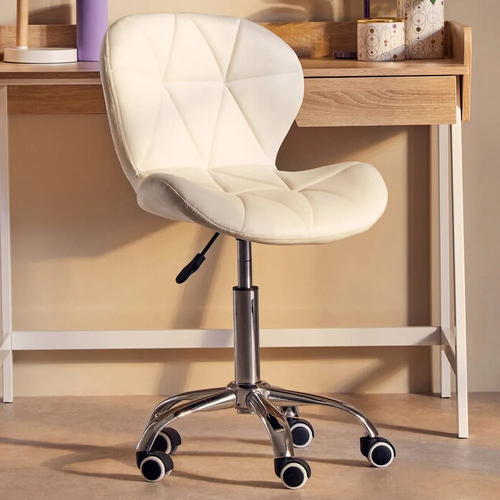 Premier Housewares Quilted Office Chair - White, Velvet
